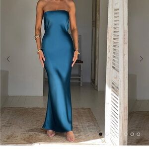 Blue Strapless Sheath Dress for Wedding Guest